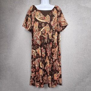 Croft & Barrow Dress Womens 2X Brown Paisley Boho Autumn Cottagecore Mature Midi